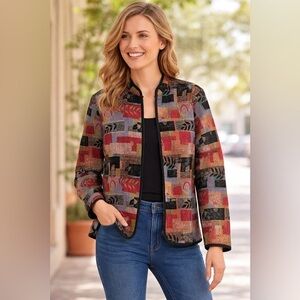 Vintage Tradition Country Collection Multicolor Artsy Tapestry Zip Jacket Sz 18